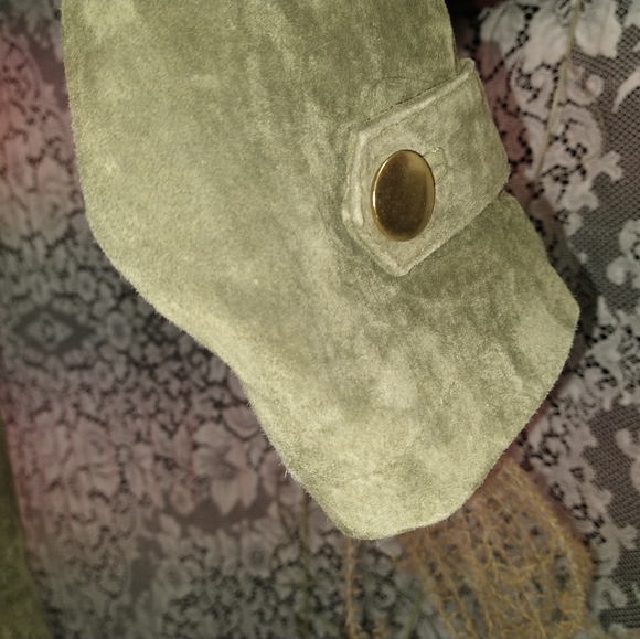 Louis Dell Olio brown / green coordinating skirt set 100% suede chain embroidery - Picture 6 of 6